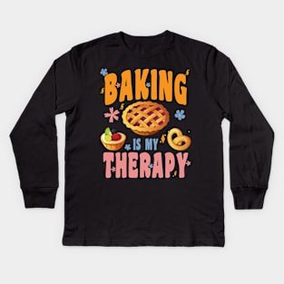 BAKING IS MY THERAPY CUTE TOP GIRLS WOMEN FUN TRENDY FASHION Kids Long Sleeve T-Shirt